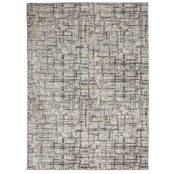 CK Rush CK952 Modern Crosshatched Linear Abstract Distressed Hi-Low Textured Low-Profile Short-Pile Ivory/Grey/Charcoal Rug-Calvin Klein-Rug Love - The Most Loved Rug Store